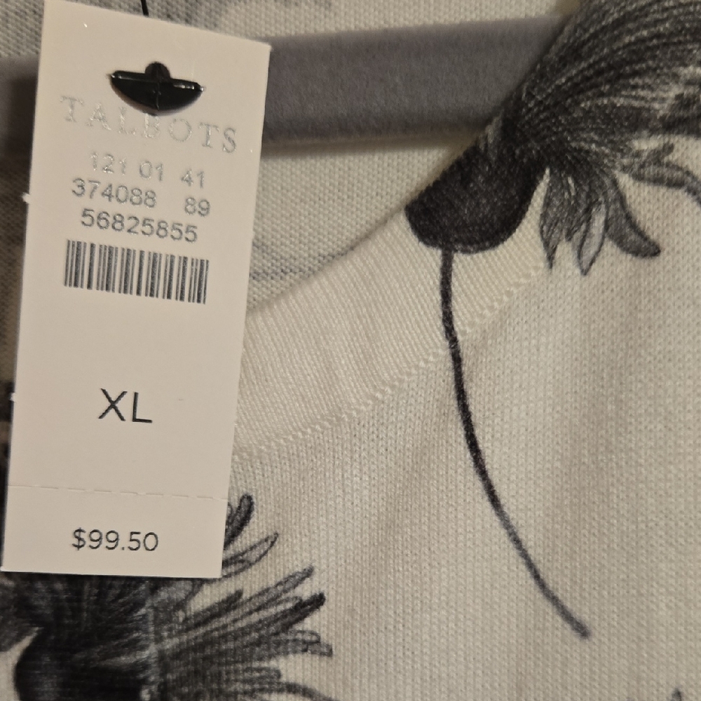 Talbots Ivory and Charcoal Patterned Sweater XL
